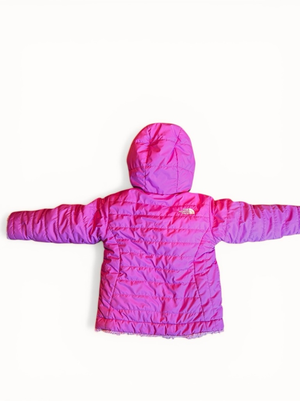 The North Face Toddler Girls Hot Pink Quilted Hooded Mossbud Reversible Jacket - Picture 4 of 10
